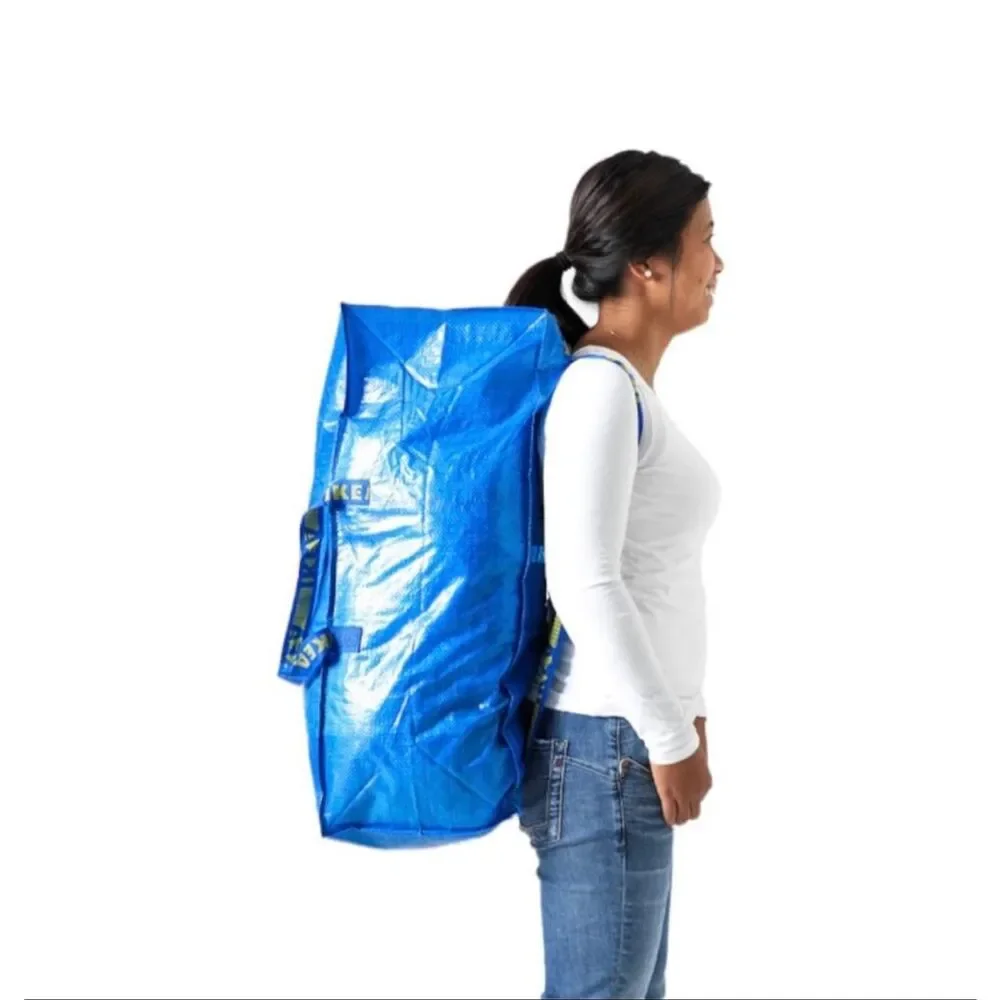 NWT IKEA Frakta - Two (2) ZIPPERED Large Blue Storage Bag Handles/Backpack Tote
